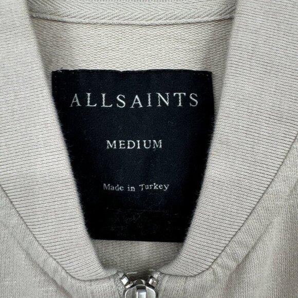 AllSaints Aries Cotton bomber jacket in gray classic full zip pockets tan gray t - Picture 2 of 12
